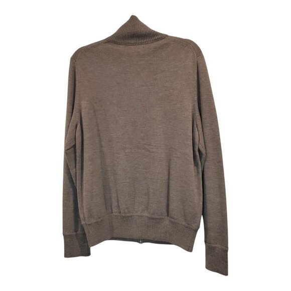 BANANA REPUBLIC SZ M 100% Extra Fine Merino Wool Full Zip Cardigan Sweater Brown - Picture 5 of 9